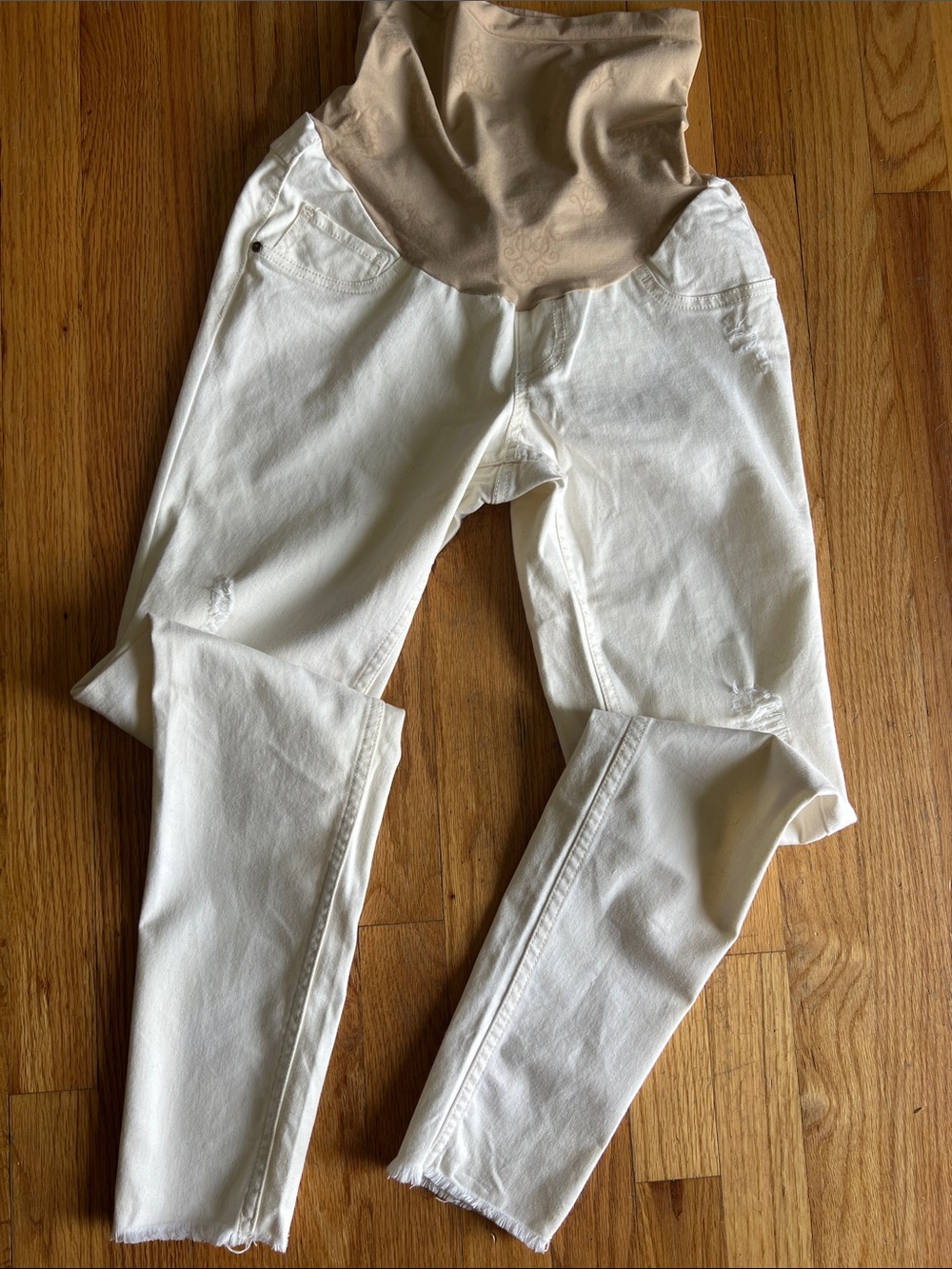 Jessica Simpson Cream Maternity Jeans with Beige Panel